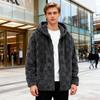 Men Plush Hooded Jacket Fuzzy Full-Zip Casual Hoodie Solid Color Checkered Warm Winter Coat for Street School Party Wear