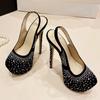 Eilyken Sexy Slingbacks Extreme ψηλά τακούνια Πλατφόρμα Woman Pumps Designer Silk CRYSTAL Παπούτσια Stripper Party Round Toe