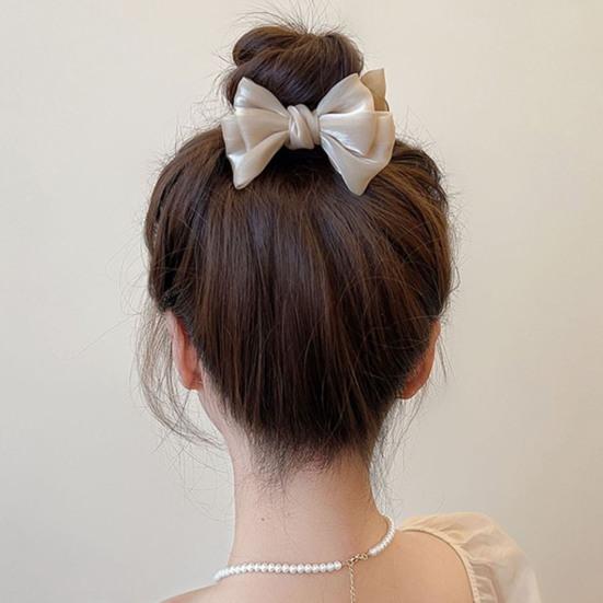 Lady Hair Claw Elastic Spring Anti-slip Strong Claw Big Bow-knot Double Layers Hair-fixed Soft Fabric Princess Style Hair Gripper Photograph Prop