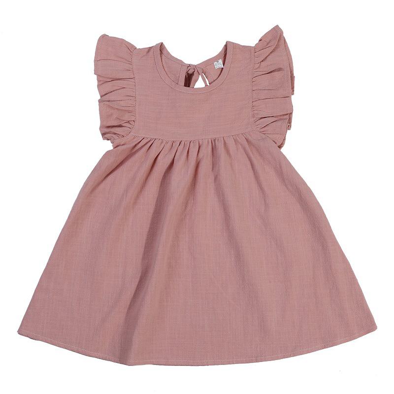 Robe de princesse à manches volantes de couleur unie pour filles avec lien à nouer au col arrière