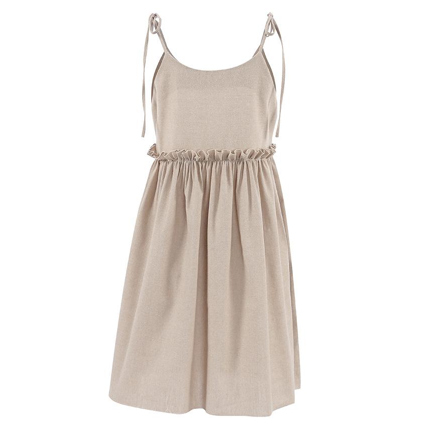 Summer Sexy Spice Girl Halter Dress Holiday Loose Style Cotton Linen High Waist Sleeveless A-Line Skirt