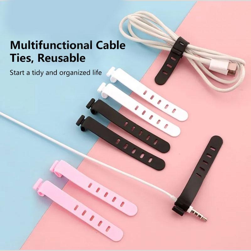 10PCS Cable Ties 5 Holes Cord Organizer Management Silicone Wire Holder Straps Zip Clips Reusable Tie Wraps Keeperwinder Rubber