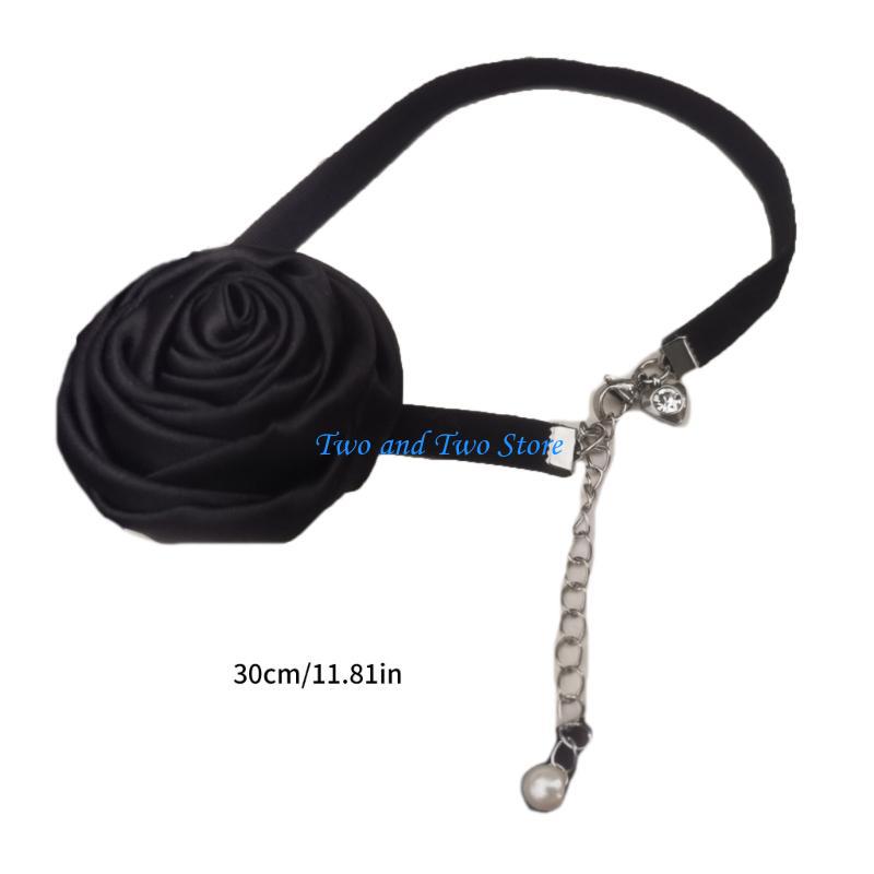 HX6F Trendy Rose Choker Necklace Exquisite Clavicle Chain Fashion Flower Choker