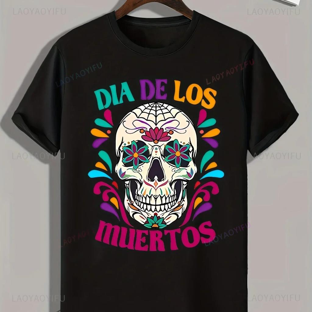 Mexicaanse Dag van de Doden ''DÍA DE LOS MUERTOS'' Bedrukt T-shirt Heren Grafisch T-shirt Casual Comfortabele Tees voor Zomer Dameskleding