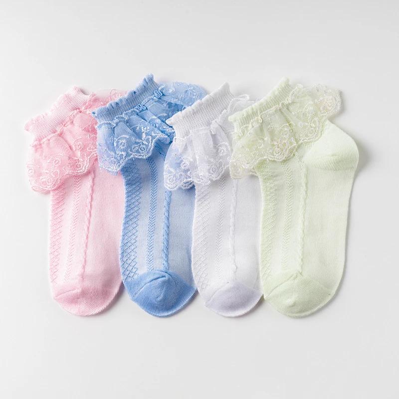 Meias de Malha Respiráveis de Algodão com Renda e Babado Princesa Infantil Curta no Tornozelo Branca Rosa Amarela para Bebês Meninas Crianças Pequenas