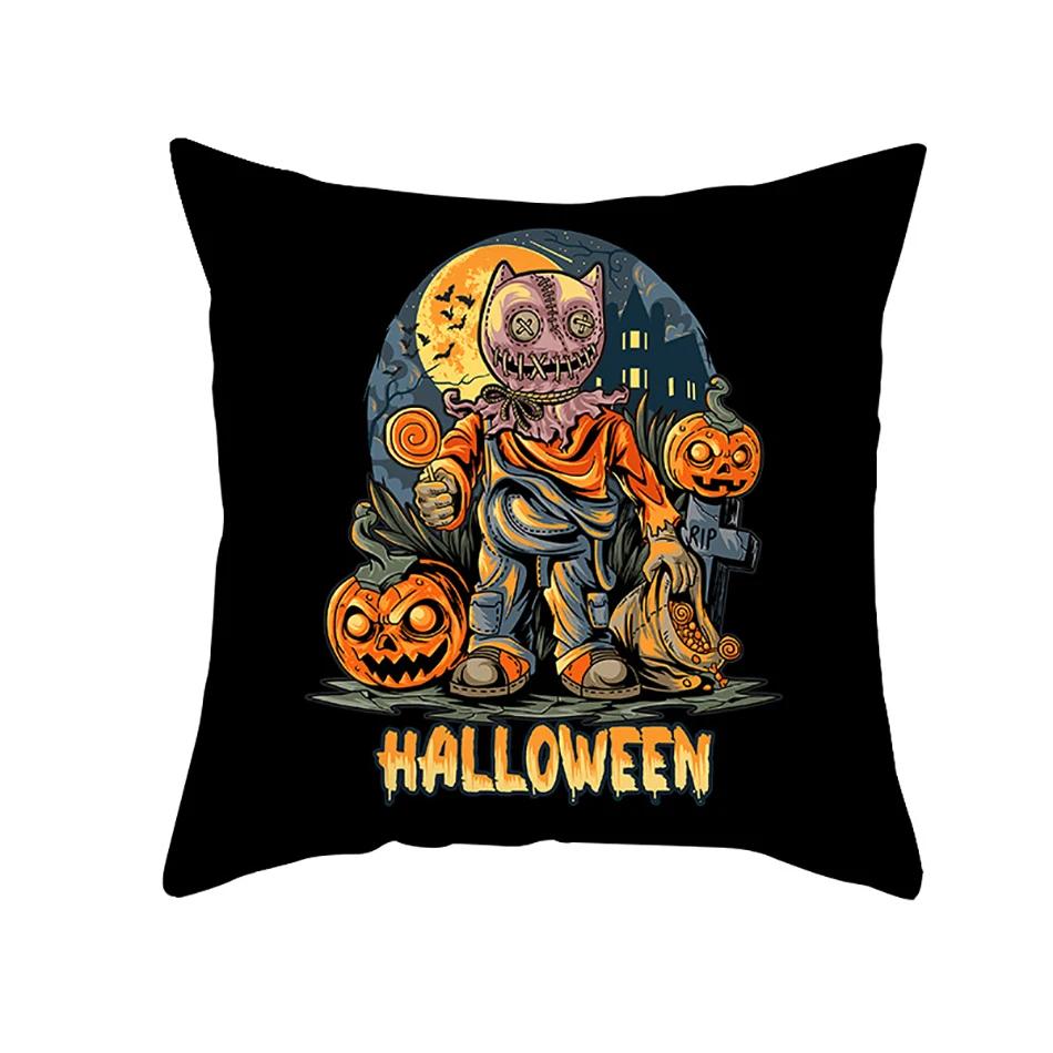 Home Decor Halloween Cushion Cover Skull Cat Scary Pumpkin Bat Castle Print Square Pillowcase Party 45X45Cm Funda De Almohada