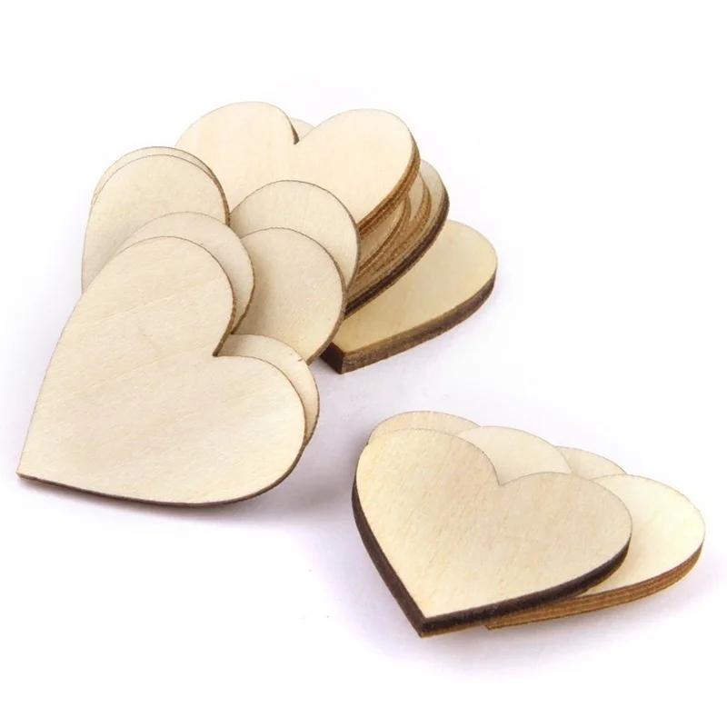 20pcs 40mm Wooden Heart Shape Embellishment for Crafts Wedding Decoration