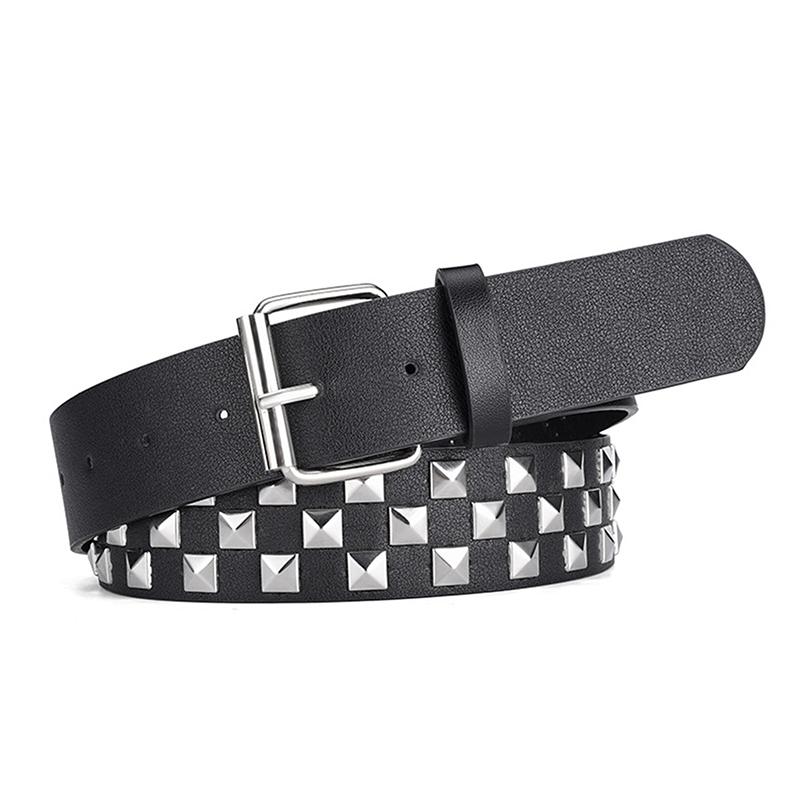 Personalised Rivets Checkerboard Pu Leather Belt 107Cm Men And Women Universal  Hip-Hop Punk Belt Ins Style
