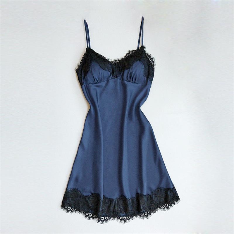 Sexy Nachthemd Kanten Nachtjapon Dames Lingerie Ruglooze Kant V-hals Nachtkleding Imiteren Ijs Zijde Nachthemd Homewear voor Vrouwelijke