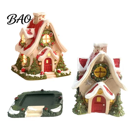 Christmas Village House Decor Snow Incense Burner, Backflow Holder, Indoor Outdoor Garden Ornaments Festive Xmas Desktop Figurine for Living