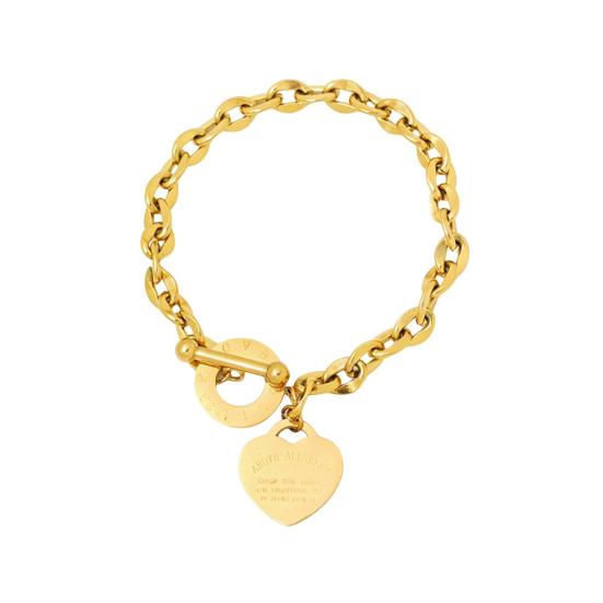 Women Bracelet Stainless Chain Heart Pendant Titanium Steel Individual Letter Inscribed Solid Color Smooth Exquisite Wrist Jewelry