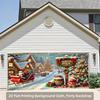 2D Flat Printed Background Fabric, Santa Claus, Snow Village and Christmas Tree Festive Arctic Scene - Polyester