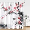 Tenda da Doccia Pittura a Inchiostro Cinese Giapponese Fiore di Prugno Rosso Pittura Artistica Stile Retrò Tende da Doccia in Poliestere Decorazione Bagno