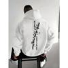 Vintage Hoodie Men Samurai Blade Cherry Blossom Kanji Letter Print Streetwear Retro Typography Winter Pullover Sweatshirt