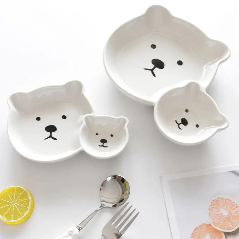 Balts keramikas šķīvis Jiaozi mērcēšanas mērces šķīvis White Bear keramikas šķīvis Karikatūra dzīvnieku uzglabāšanas paplāte Mājsaimniecības galda piederumi