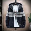 2026 New Men's Hooded Striped Knitted Jacket Fleece Thickened Chenier Cardigan Casual Warm Sweater