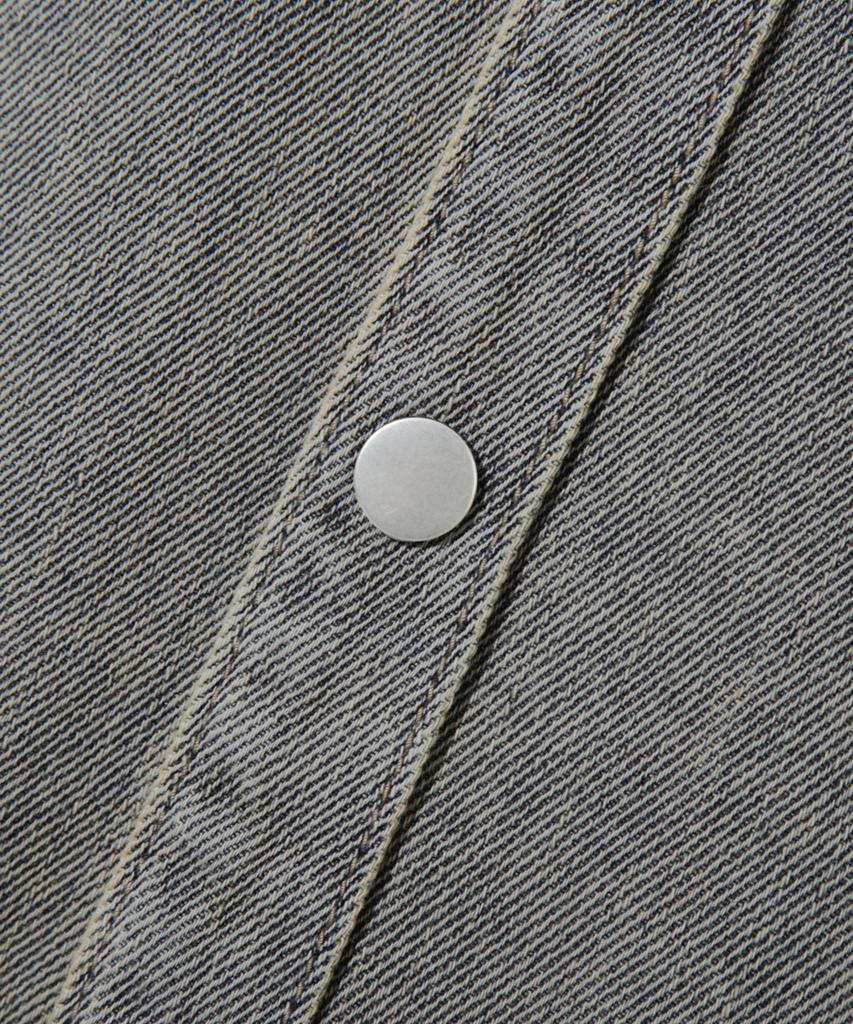 TRILLION Leather Patch Oversized Work Denim Long Sleeve Shirt_Sand Blue