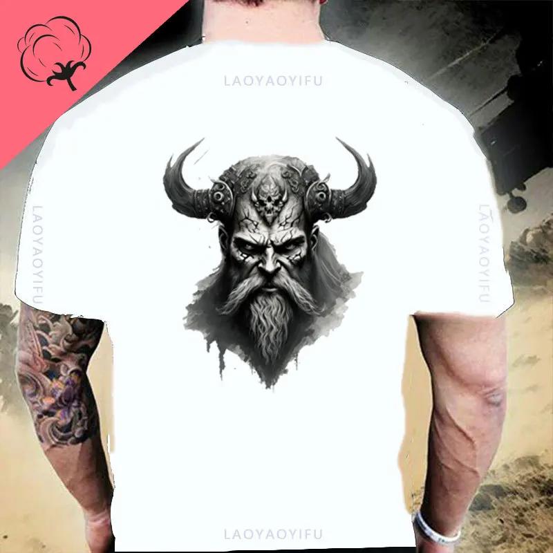 Til Valhalla Cotton T-Shirt American Beard Warrior Tactical Skull Unisex T Shirt Short Sleeve O-Neck T-shirt Casual Men’s Top