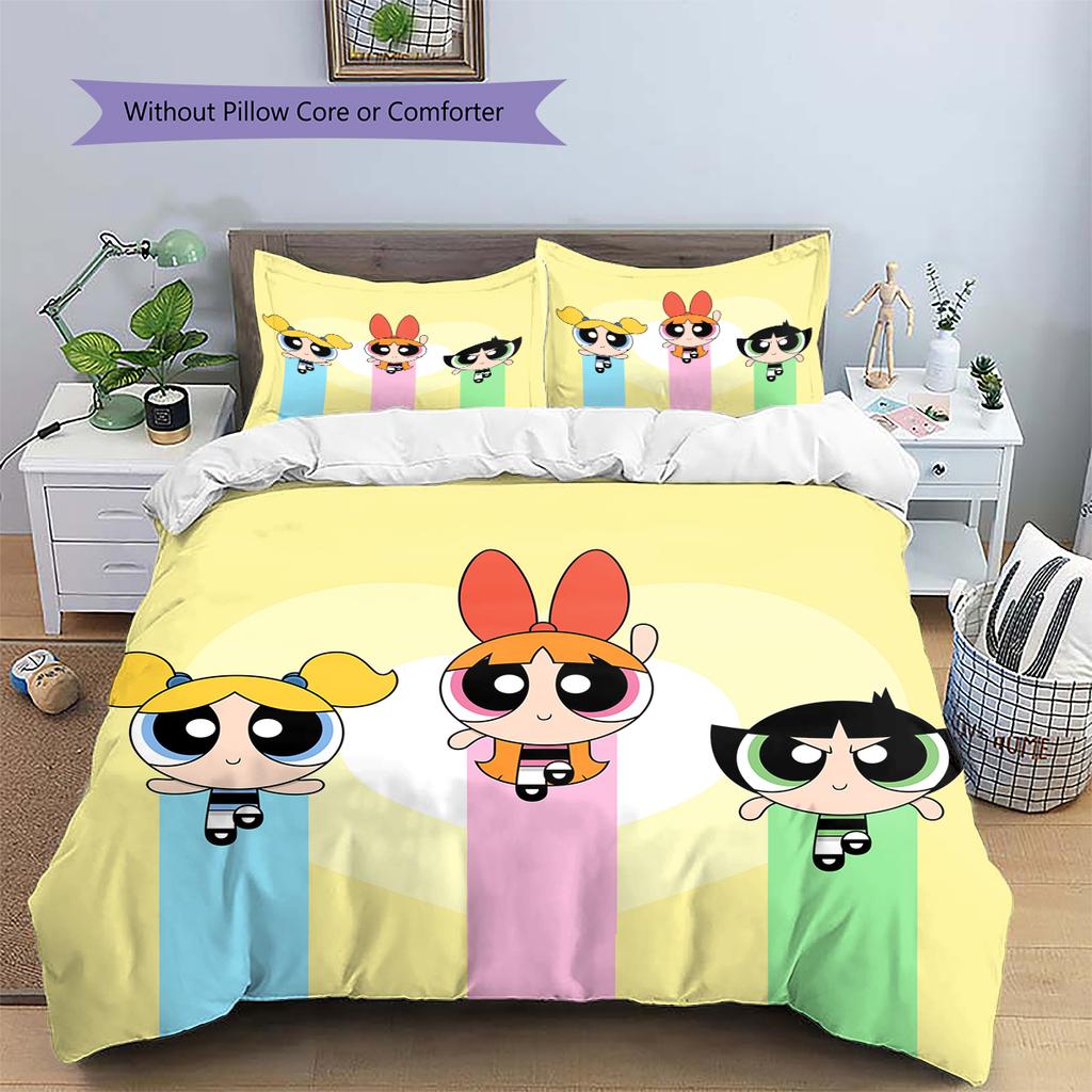 The Powerpuff Girls Poster Pattern Bedding Home Decoration Birthday & Festival Gift (1 * Duvet Cover + 2 * Pillowcase, Without Core)