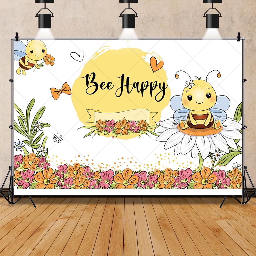 Fondo de pancarta con temática de colmena de abejas amarillas, personalizable, decoración para fiesta de cumpleaños infantil, fondo para fotografía de estudio fotográfico