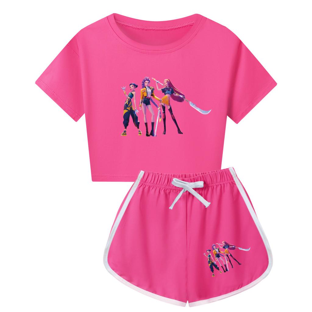 Kpop Dämonenjäger Druck Kinder Kurzarm Shorts Pyjama Set Mit Polyester Baumwollmischung Für Familien Nachtwäsche