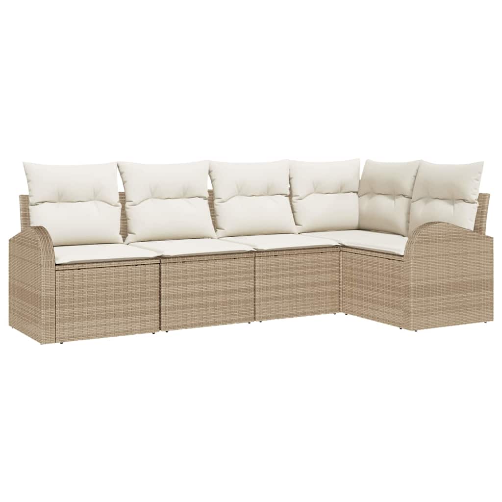 Garden Sofa Set with Cushions 5 Pcs Beige and White Poly Rattan