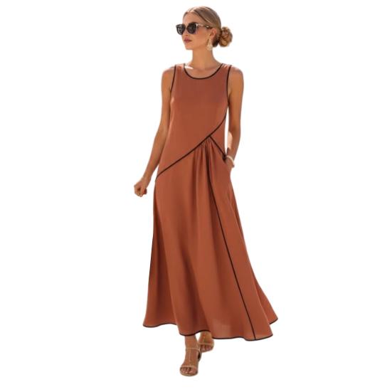 Women's Summer Maxi Dress Short Sleeve V Neck A Line Swing Dress Casual Beach Vacation Flowy Sundress with Pockets