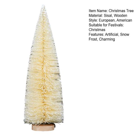 Mini Christmas Tree Sisal Snow Frost Artificial Pine Tree with Wooden Base Small Bottle Brush Tree Ornament for Winter Tabletop Home Decor