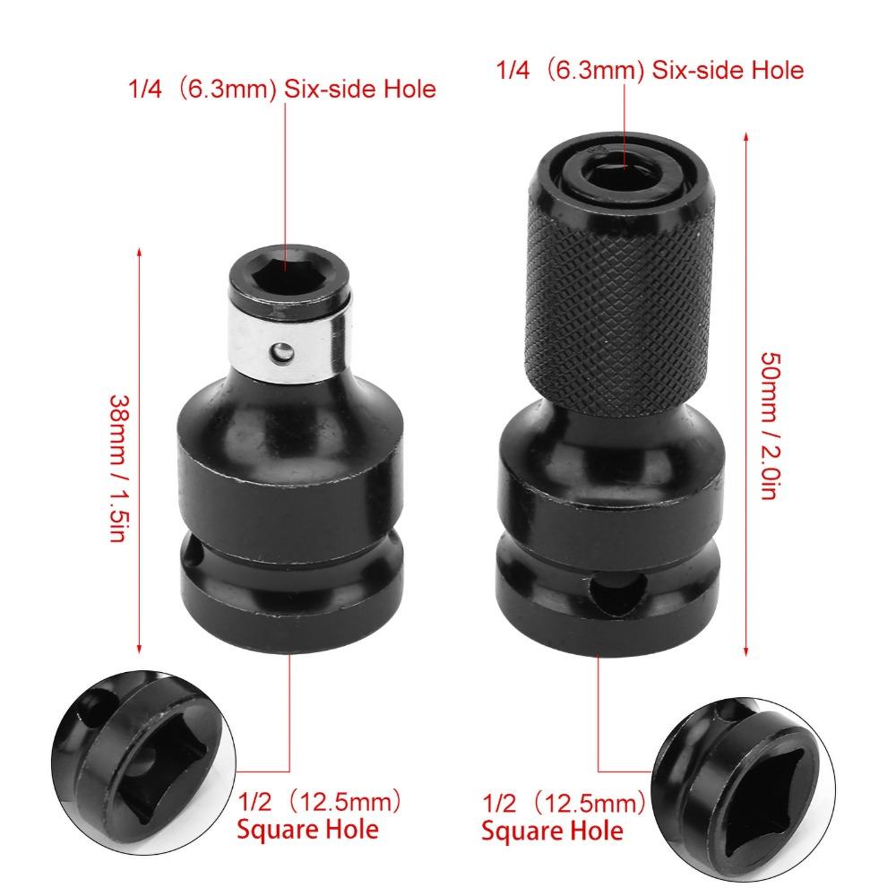 2pcs Hex Female Impact Wrench Adapter 1/2 to 1/4 Inch Hex Socket Adaptor For Impact Wrench