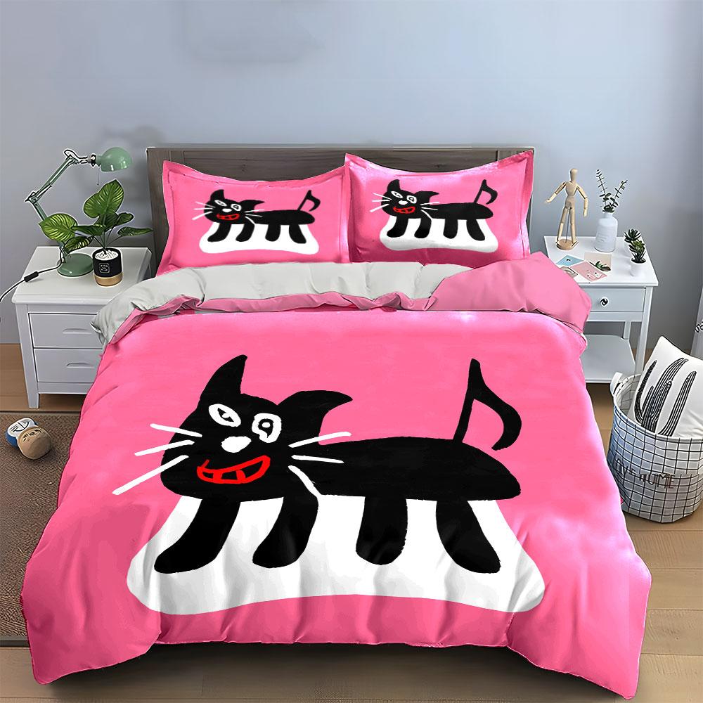 Black Cat Design Home Decor Set Multiple Sizes Kid'S And Adults' Bedroom Exquisite 3Pc Bedding Set, Gift