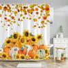 Fall Pumpkin Shower Curtains For Bathroom Thanksgiving Teal Eucalyptus Leaves Watercolor Farmhouse Rustic Vintage Bathroom