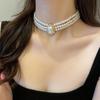 Mehrschichtige Perlen- und Strassstein-Choker-Halskette für Damen