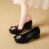 2025Pumps Spring and Autumn New Style Square Heel Single Shoes Sweet Bow Bright Diamond Party Women's Shoes