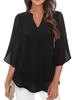 Haut Femme Manches Pétales Coupe Ample Col en V Chemise en Mousseline