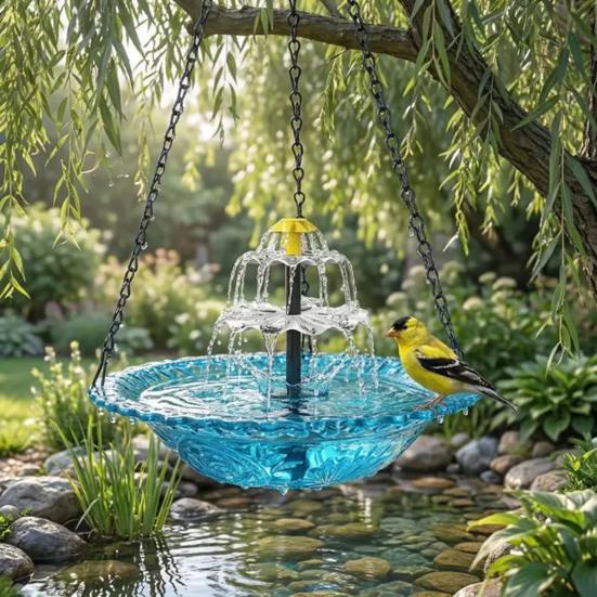 Solar Fountain Bird Bath Cascade Hanging Birdbath Solar Powered Water Fountain Birdbath Outdoor Hummingbird Bath Shower Bowl for Garden Patio Yard