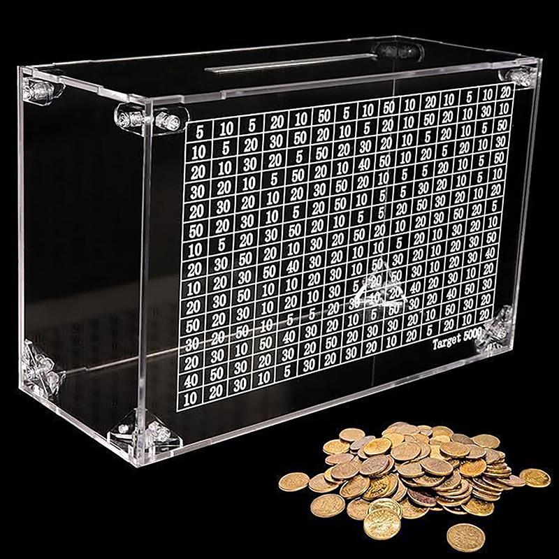 Transparent Piggy Bank Coin Cash Container Acrylic Money Box Goal 5000 Kids Adults Clear Money Saving Box Boys Girls Gift