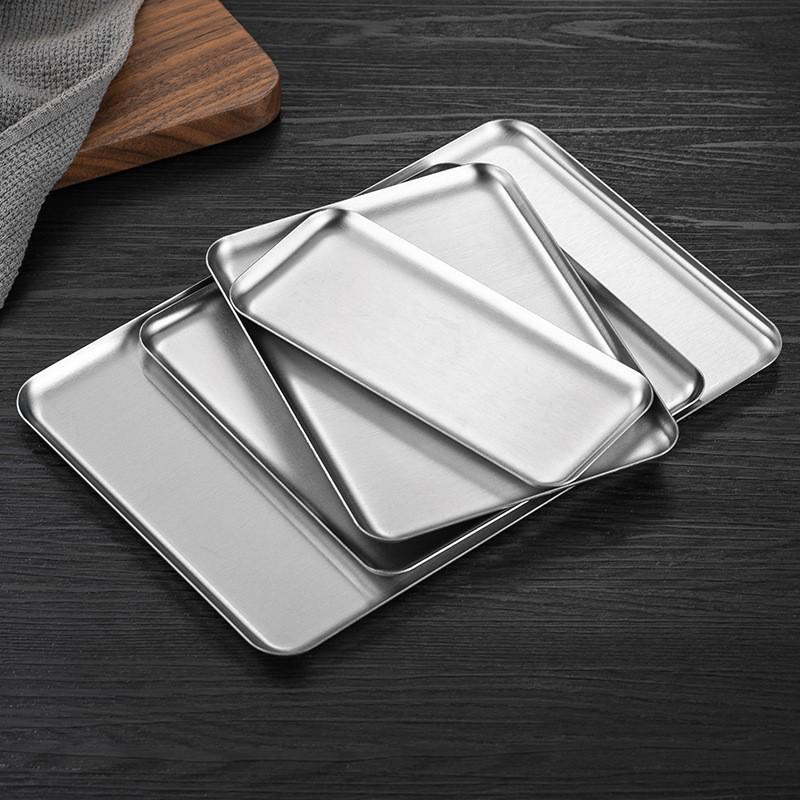 Gold Korean Style 304 Stainless Steel Rectangular Tray for Desserts and Barbecue