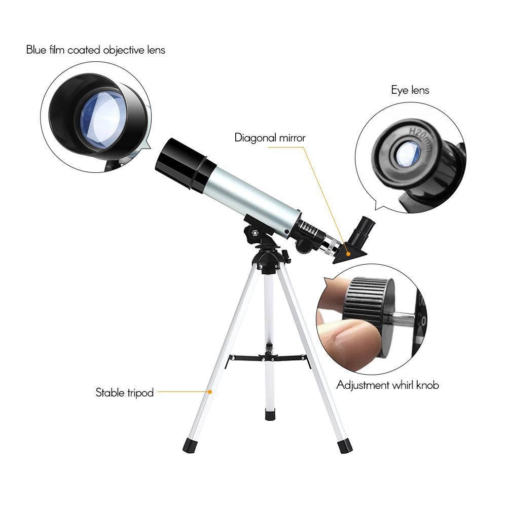 Télescope Astronomique Télescope Portable Compact de Grossissement 90X avec Trépied Réglable pour Enfants Débutants
