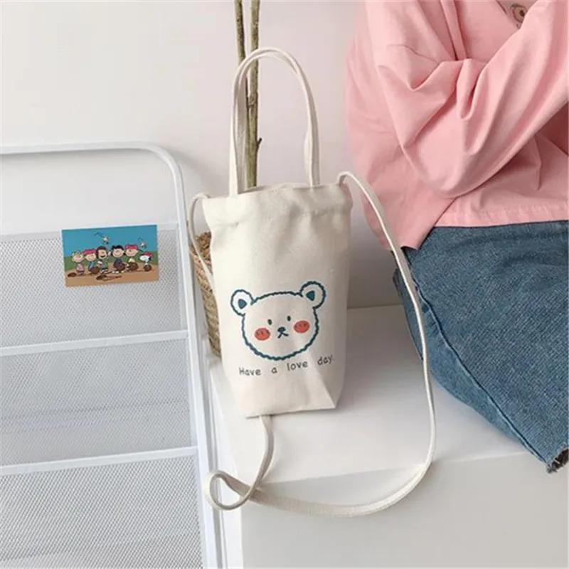 Canvas Bucket Small Tote Bag, Cute Carto Mini Crossbody Bags for Women Girls Carrying, Kettle, Water Cup, Umbrella, Phe Bag