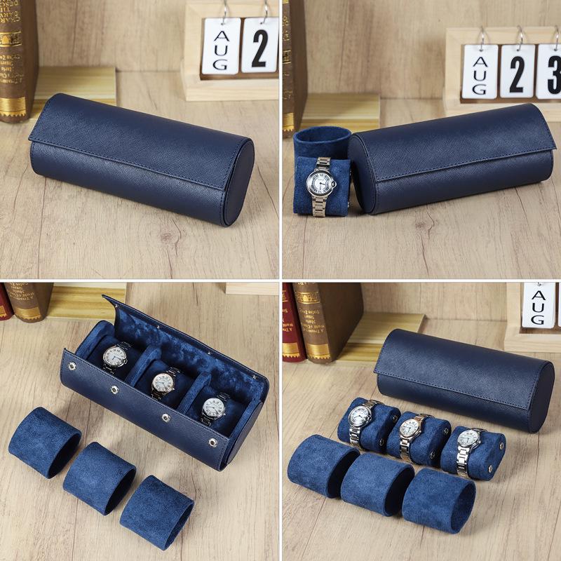 Scratch-Resistant Genuine Leather Watch Storage Box - Unisex 3-Piece Set with Pillowcase for Travel