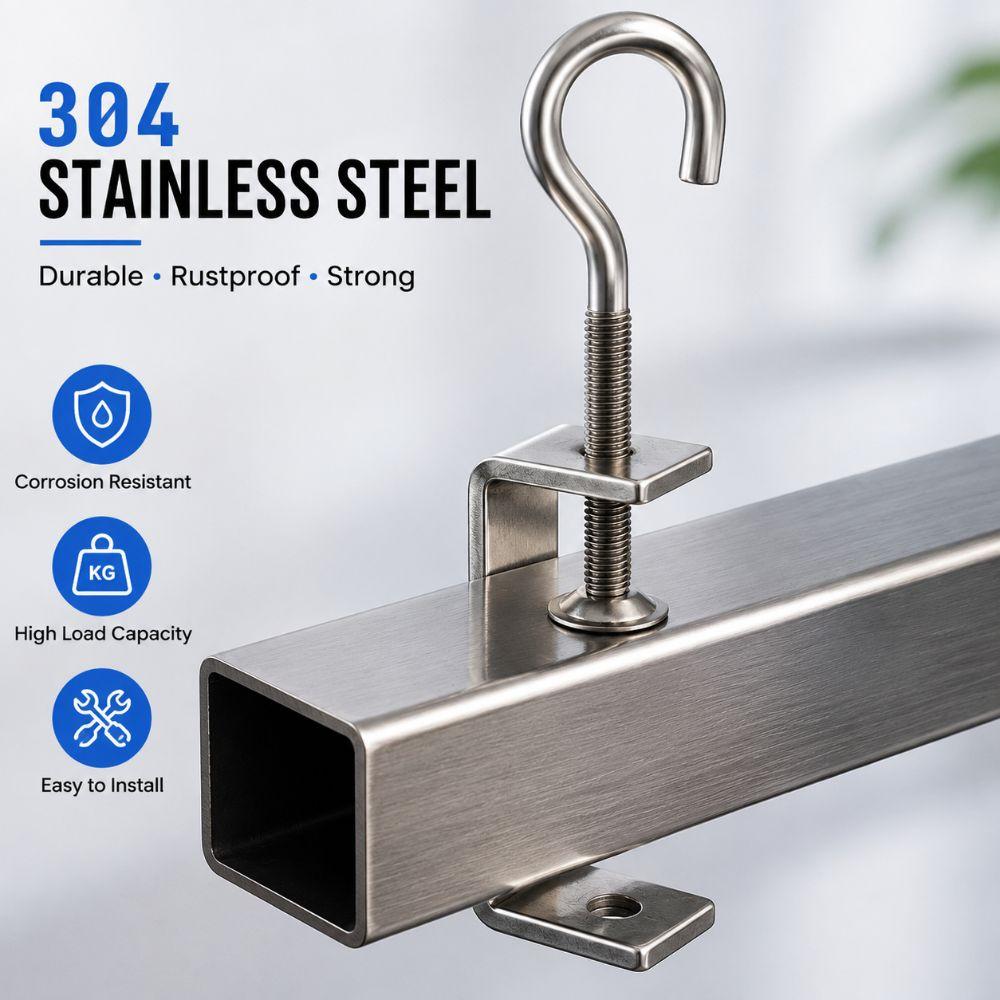304 Stainless Steel C-clamp Adjustable Pull Ring Square Clamp Sturdy 20-140mm Opening Fixed Holder Clip Hardware Fasteners