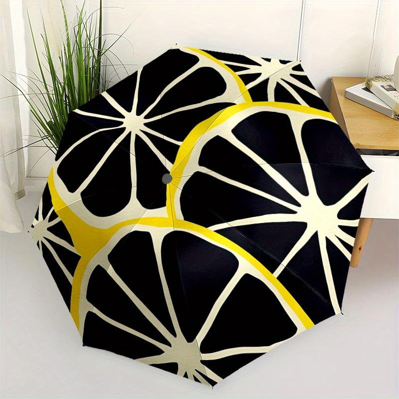 1 pièce Parapluie Automatique Ouverture/Fermeture Motif Citron avec Bouton One-Touch, Compact Pliable, Structure Robuste à 8 Baleines Coupe-Vent Léger 12