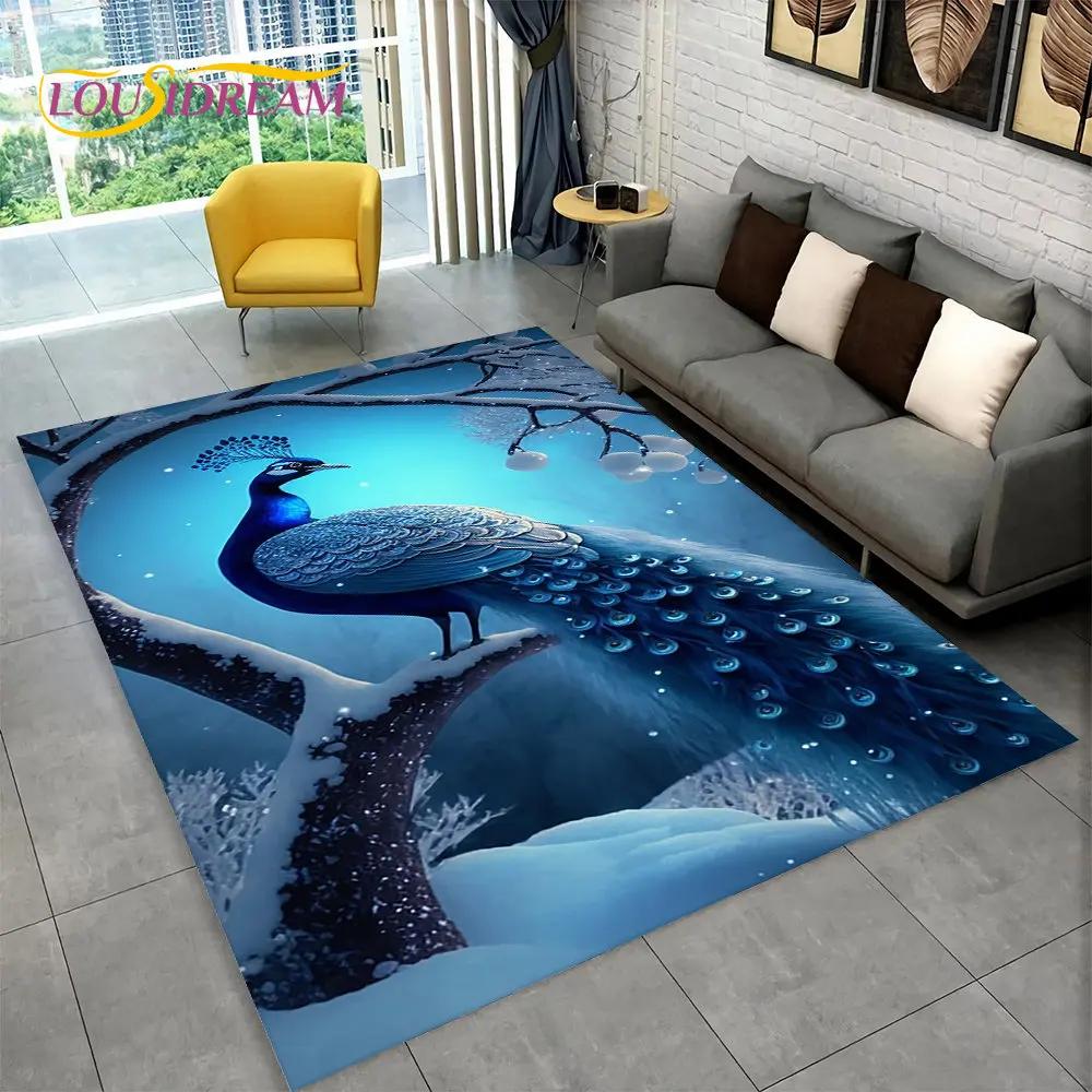 3D-Teppich mit exquisitem Pfauentier-Motiv, Teppich für Zuhause, Wohnzimmer, Schlafzimmer, Sofa, Fußmatte, Küchendekoration, rutschfeste Fußmatten