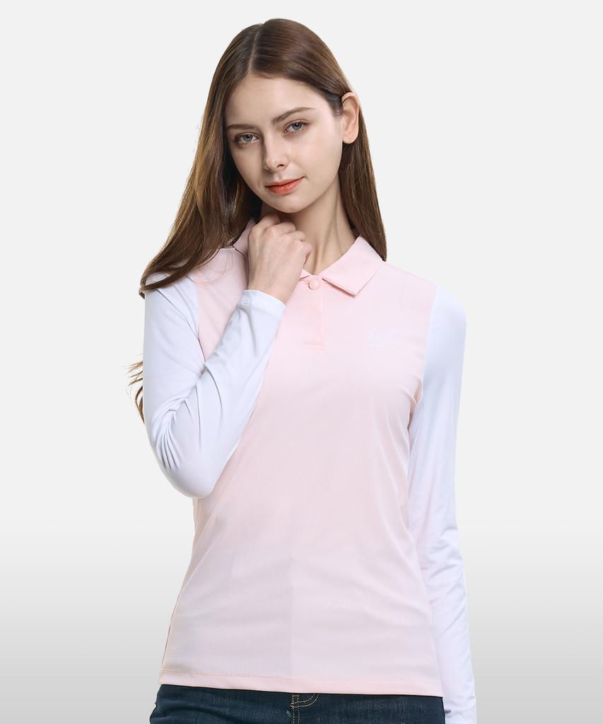 2ELA [2Pack] Lovely Shot Women'S Color-Blocked Sleeve Long Sleeve Collared T-Shirt 4 Colors (Type A)