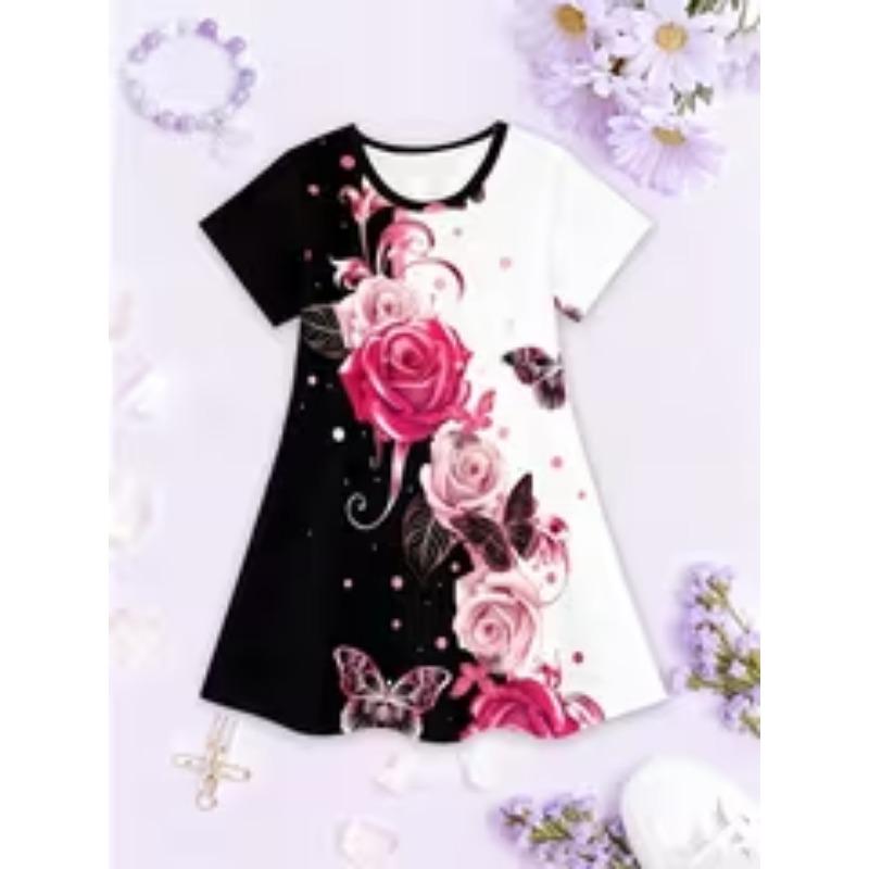 Girl's Princess Party Dress with Short Sleeves & Full - Lightweight Mid-Length Dress for Spring Summer Birthday Outfits