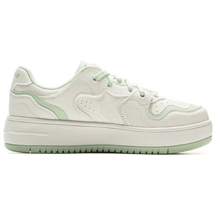 Li Ning Cheese Slip Resistant, Abrasion Resistant, Breathable Low top Skateboard Shoes Women's White Green AGCV098-1