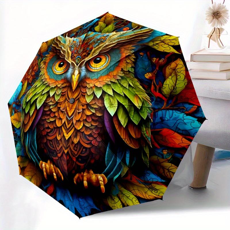 1pc Owl Nature Automatic Open/close Folding Compact Umbrella, 8-Rib Sturdy Canopy, Lightweight Portable, Everyday Use, Gift,147
