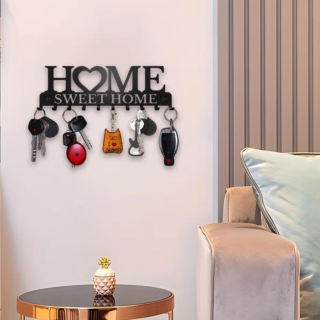 1 peça Porta-Chaves de Metal Preto Montado na Parede Porta-Chaves Estilo Design Doce Lar Cabide para Chaves Com 10 Ganchos