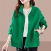Trendy Short Stand Collar Baseball Jacket for Women with Fashionable Print and Pocket In Green