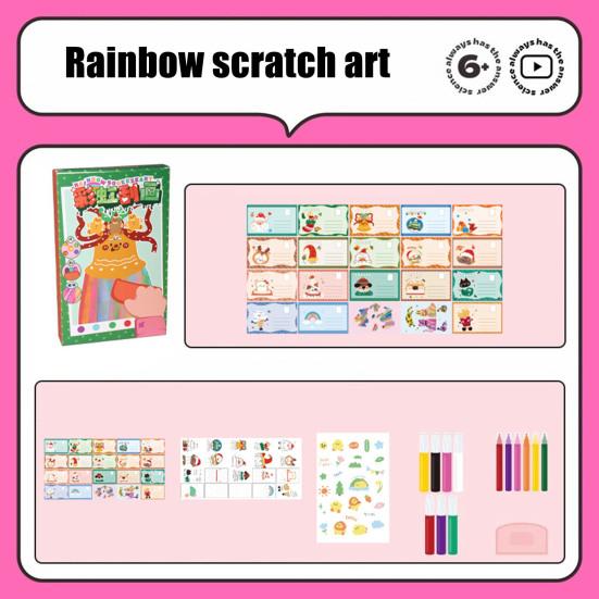 1 Set Kids Squeegee Art Craft Kit Rainbow Scratch Paper Art Kit Educational DIY Children Dot Scratch Painting Toy Toddlers Boys Girls Party